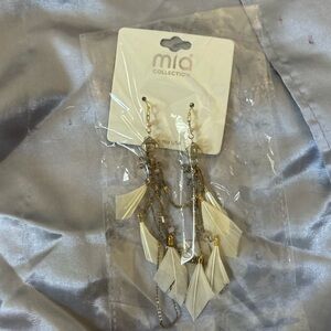 MIA Gold and White Feather Earrings